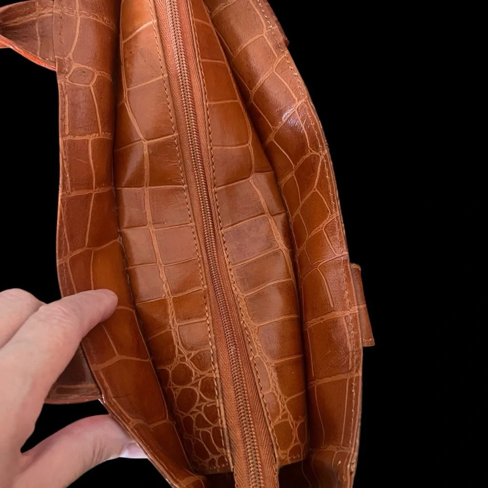 Chico’s Burnt Orange Croc-Embossed Leather Purse | NWOT | Structured Work Bag